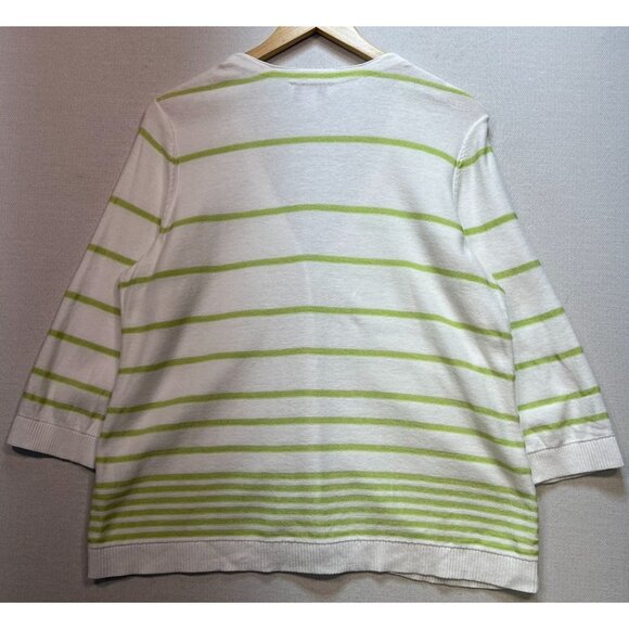 Christopher & Banks Womens Button Up Cardigan Sweater Size XL White Green Stripe - Picture 2 of 12